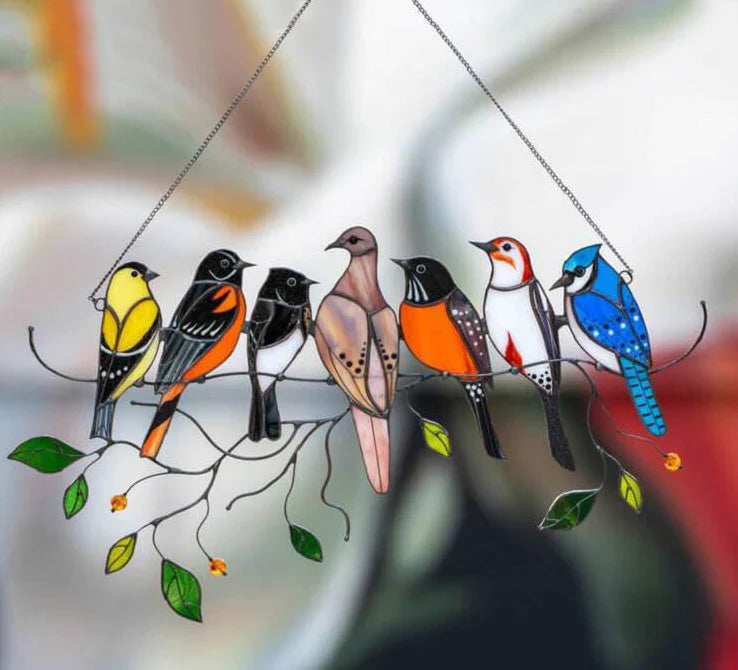 Stained Glass Bird Suncatcher Met Kleurrijke Vogels