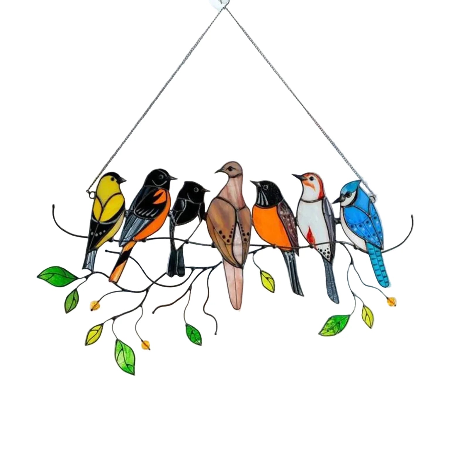 Stained Glass Bird Suncatcher Met Kleurrijke Vogels