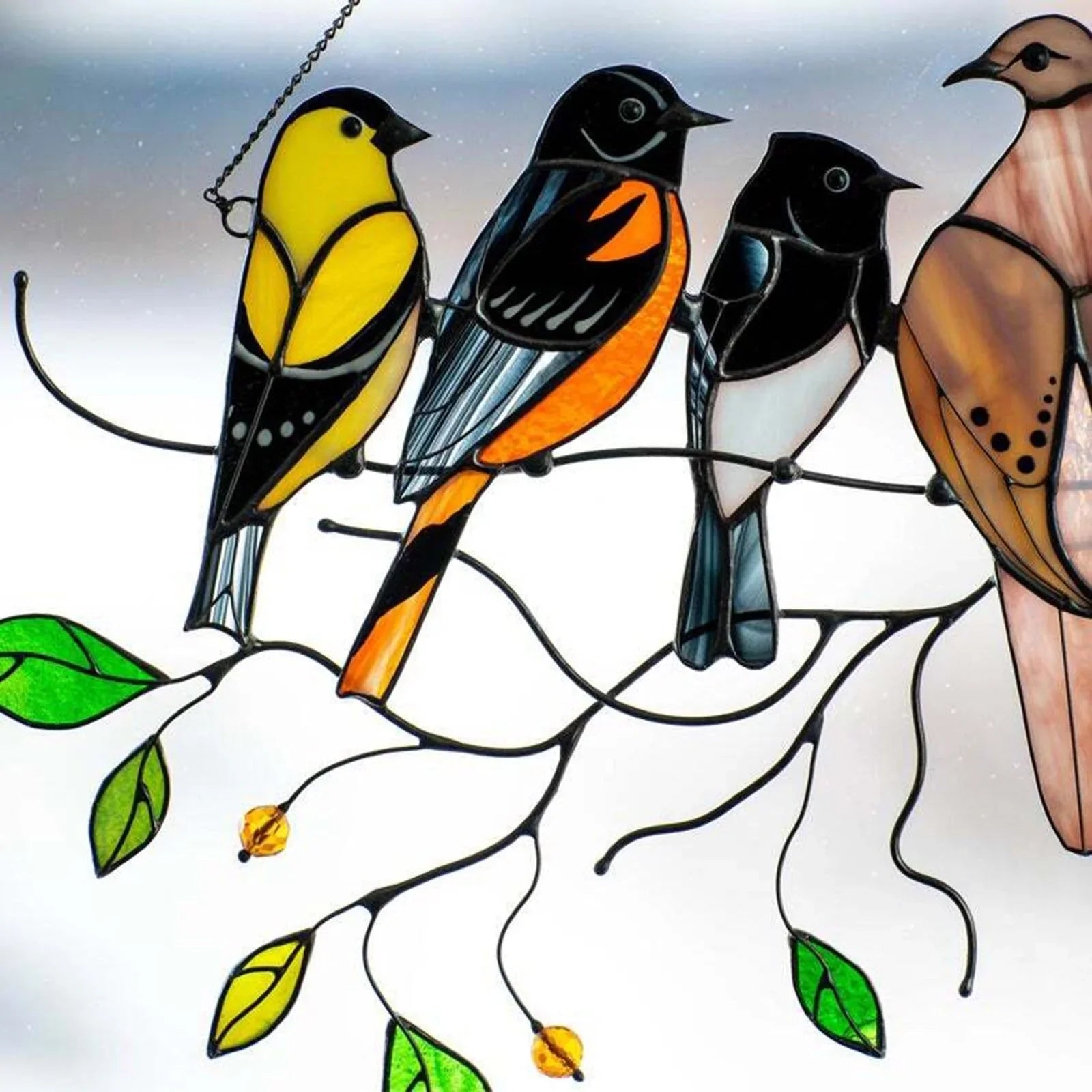Stained Glass Bird Suncatcher Met Kleurrijke Vogels