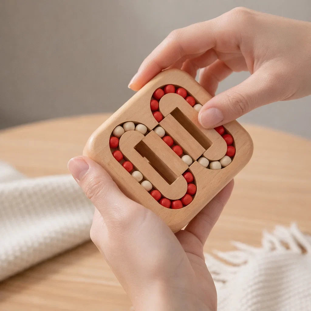 Draaipuzzel van Hout met Kralenbanen voor Schuiven en Patronen Maken