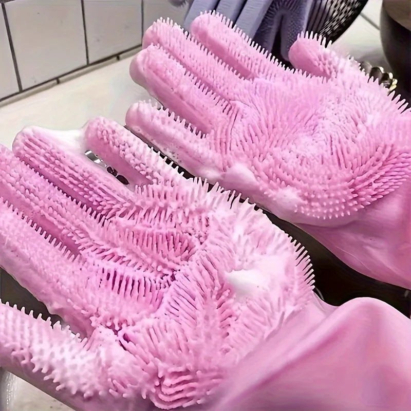 Siliconen Afwashandschoenen Met Geïntegreerde Borstels Voor Efficiënte Reiniging