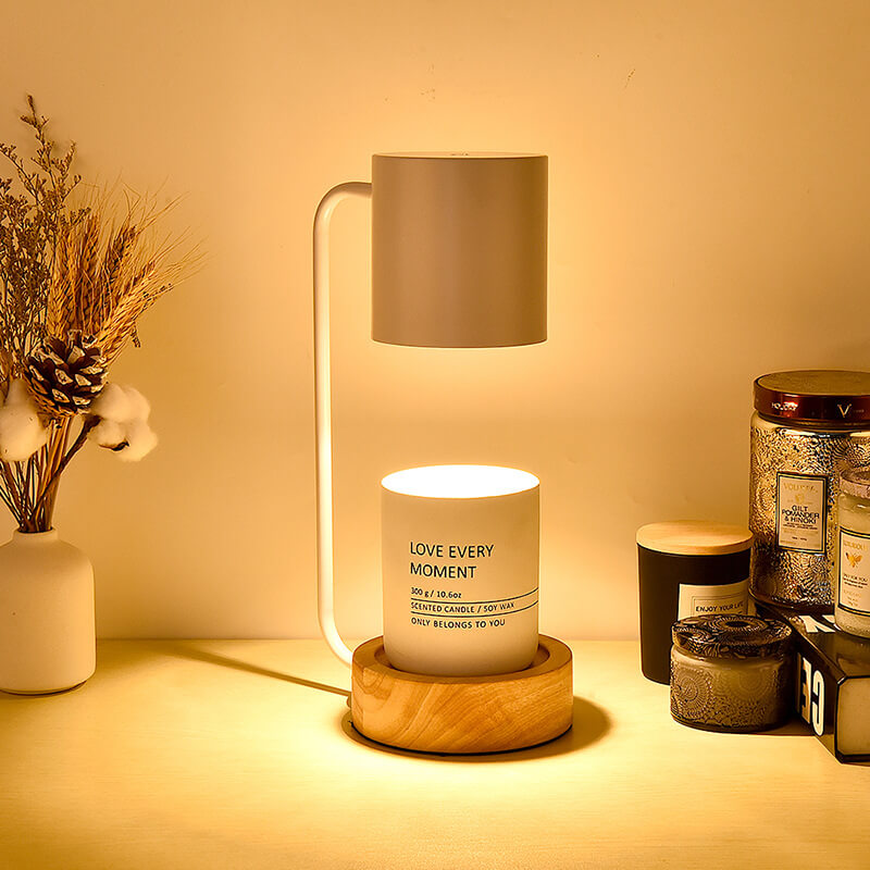 Japanse kaarsenwarmerlamp met houten voet en dimbare timer
