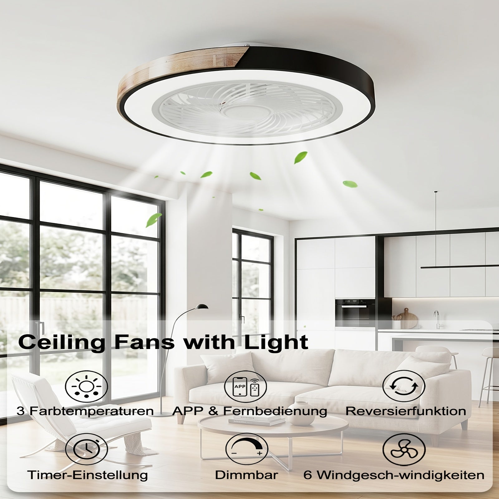 LED Plafondventilator met Dimbare Verlichting en Afstandsbediening