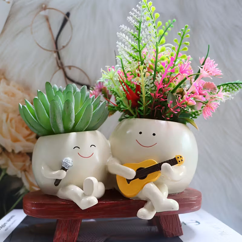 Kunsthars Duo‑Beeld met Plantenschaal en Stabiele Constructie