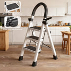 Opvouwbare Huishoudtrap met 3 Treden en Brede Antislip Pedalen