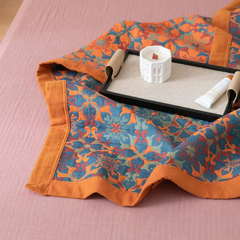 Katoenen Sprei met Bloemenmotief en Meerlaagse Gaasstructuur