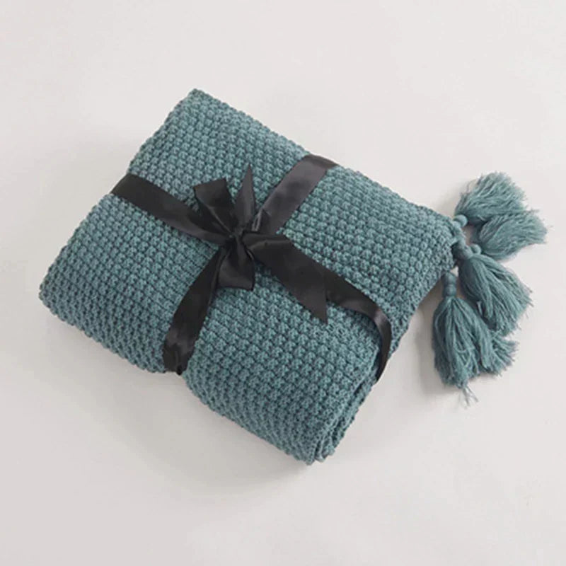 Gebreide Plaid van Wol met Kwasten voor Bank en Bed