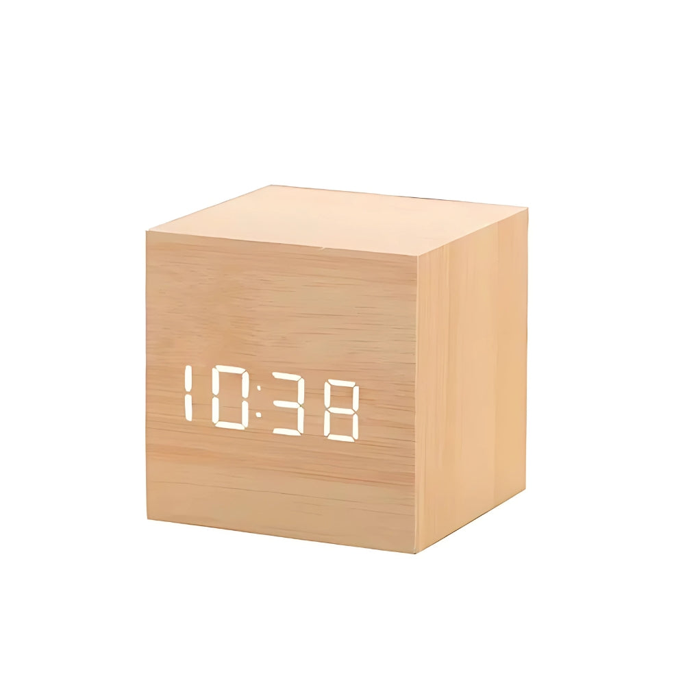 LED Wekker Met Houtlook Behuizing En Multifunctioneel Display