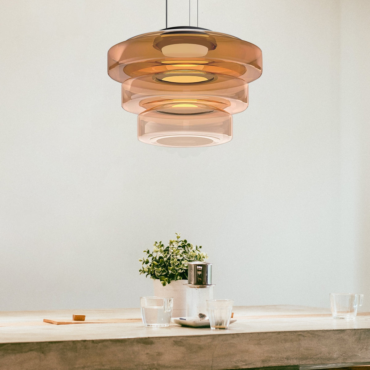 Gelaagde Glazen Hanglamp Met Warme LED-Verlichting En Tijdloos Design