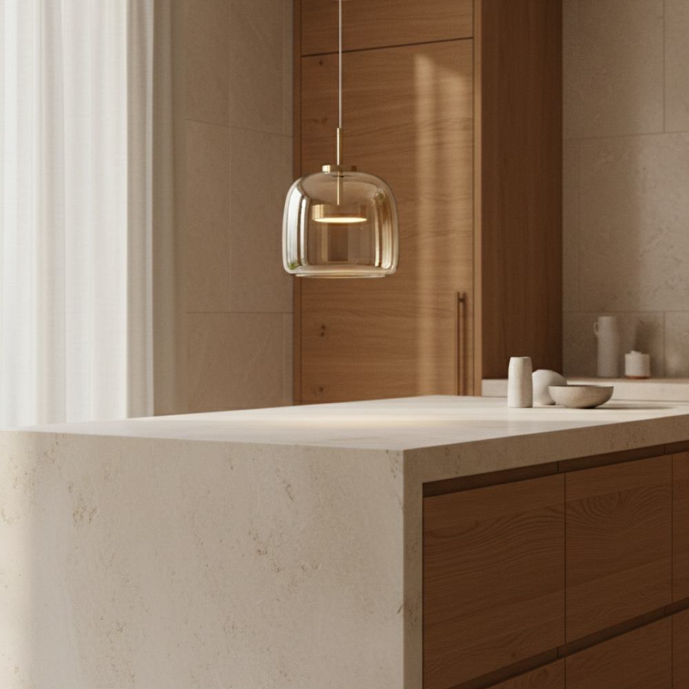 Hanglamp met Glazen Kap en Warme Moderne LED‑Sfeerverlichting