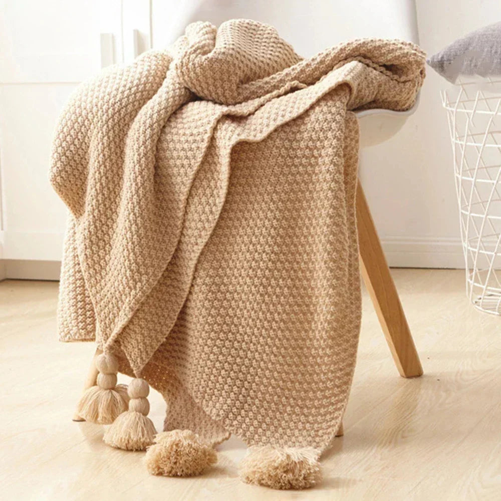 Gebreide Plaid van Wol met Kwasten voor Bank en Bed