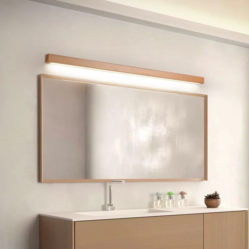 Lineaire Houten Spiegelwandlamp Met Acrylvoorfront