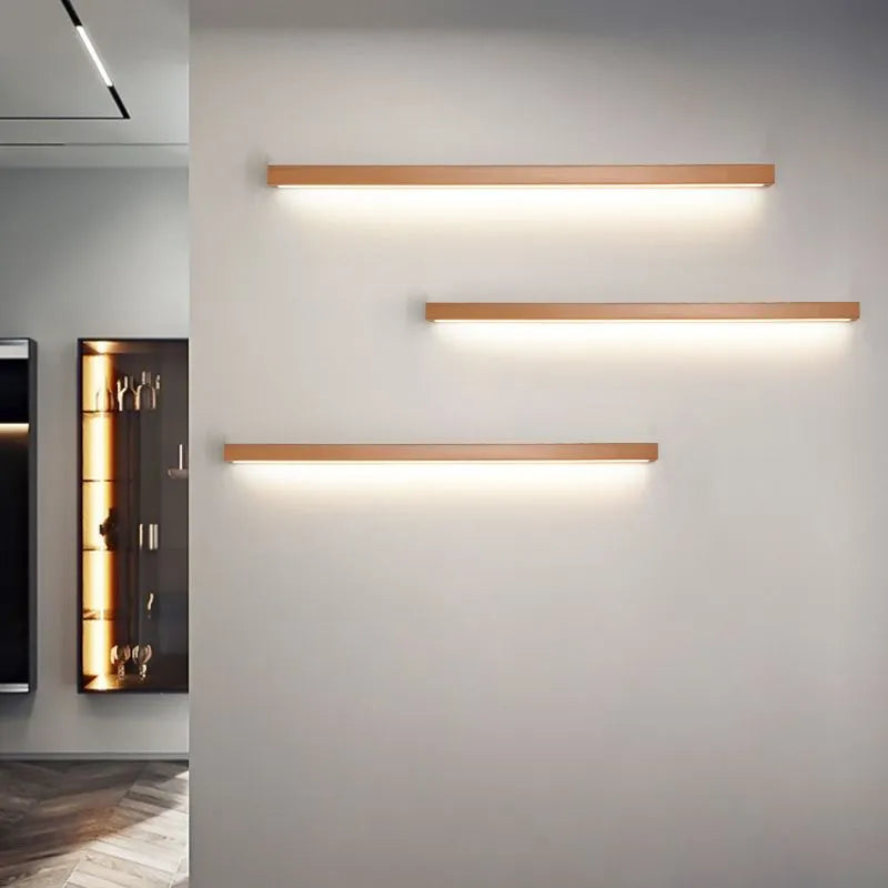 Lineaire Houten Spiegelwandlamp Met Acrylvoorfront