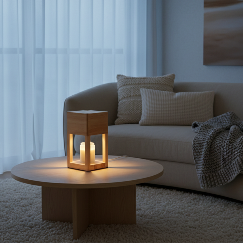 Houten Tafellamp met Warme LED‑Sfeerverlichting en Waxverwarmer