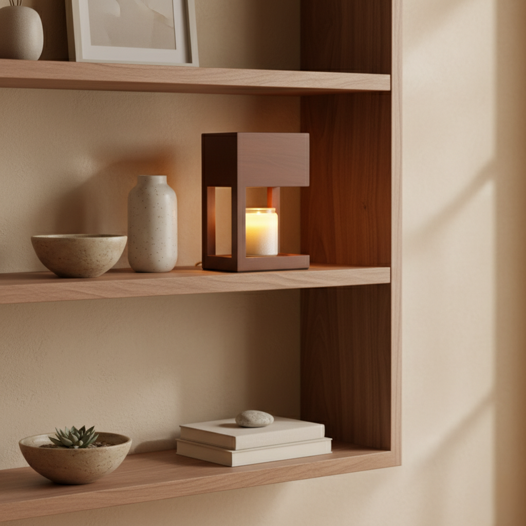 Houten Tafellamp met Warme LED‑Sfeerverlichting en Waxverwarmer