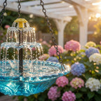 Vogelbad van Glas met Hangketting en Zonnefontein voor Tuin en Terras