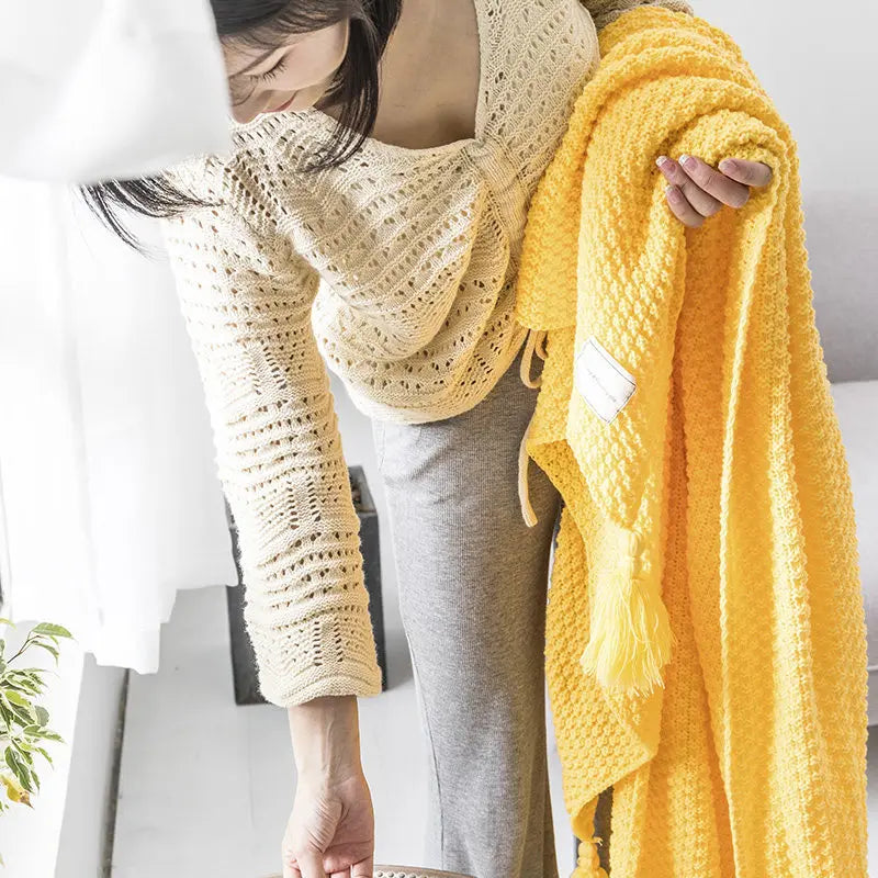 Gebreide Plaid van Wol met Kwasten voor Bank en Bed