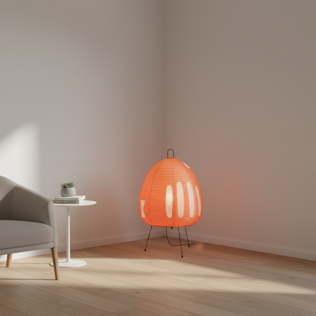 Japanse Tafellamp of Vloerlamp met Organische Papieren Vorm en Warme Sfeerverlichting