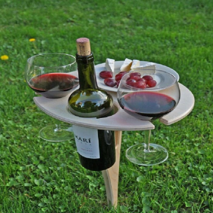 Opvouwbare houten picknickhouder voor fles en glazen
