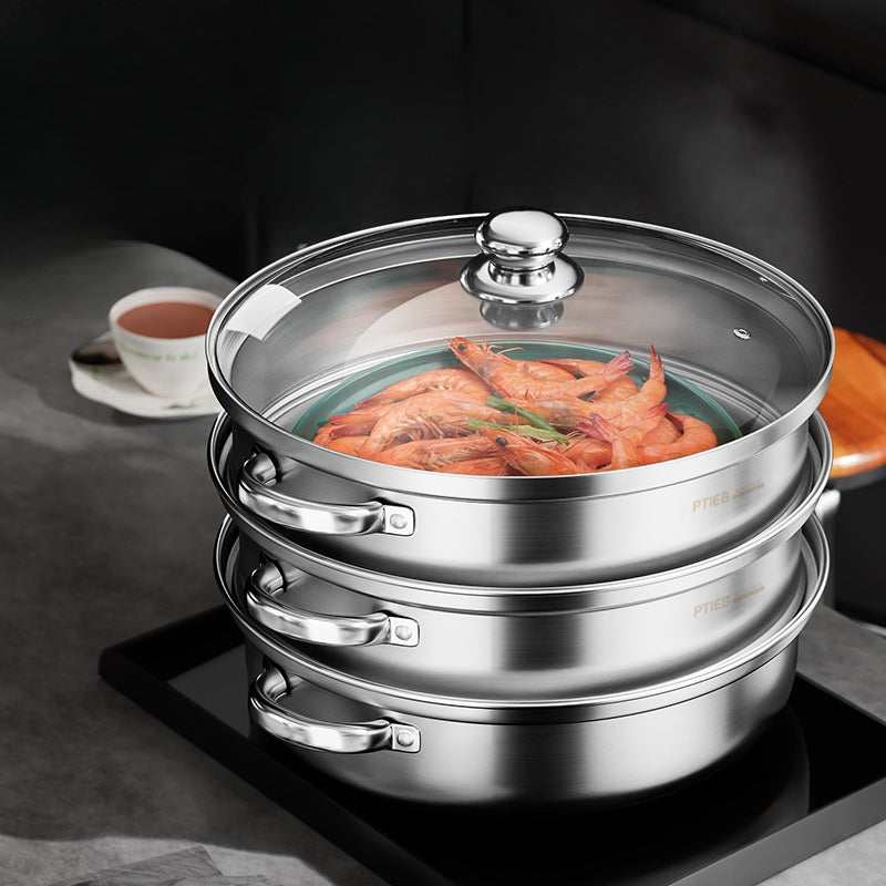3-Laagse Stoompan Van Roestvrij Staal Voor Gezond En Efficiënt Koken