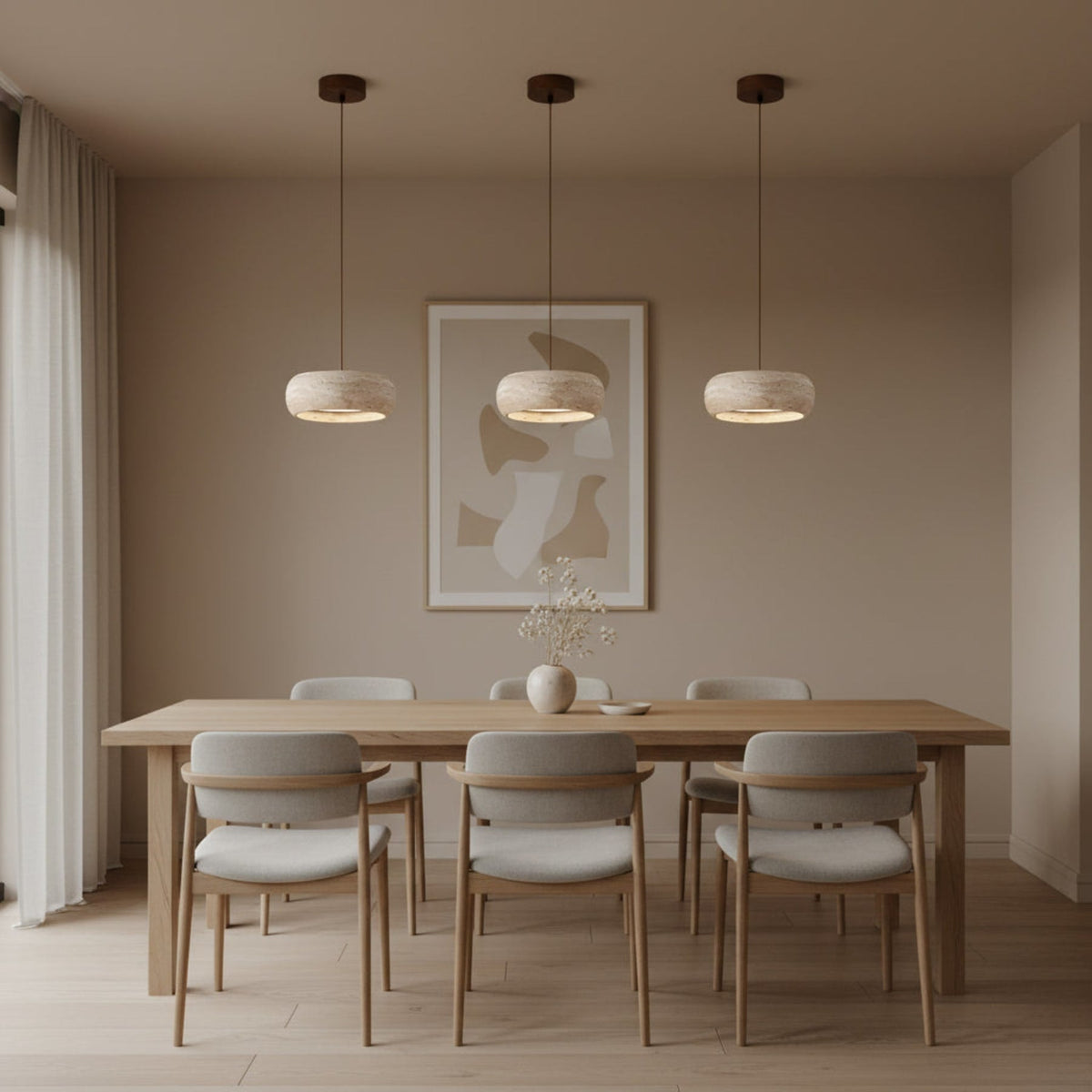 Travertin Hanglamp Met Slank Profiel En Dimbare Lichtkleuren Voor Moderne Ruimtes