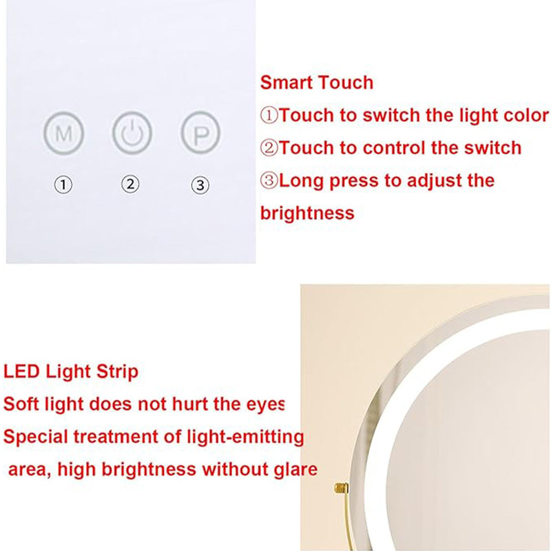 Make-upspiegel met Dimbare LED-Rand en Draaibaar Frame voor Kaptafel
