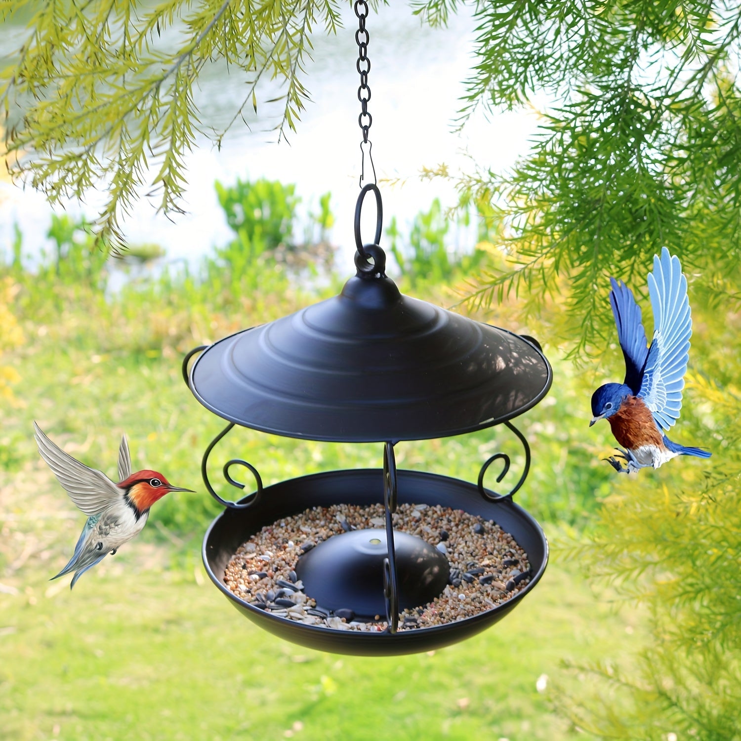 Metalen Vogelfeeder met Hanghaak en Beschermend Dak