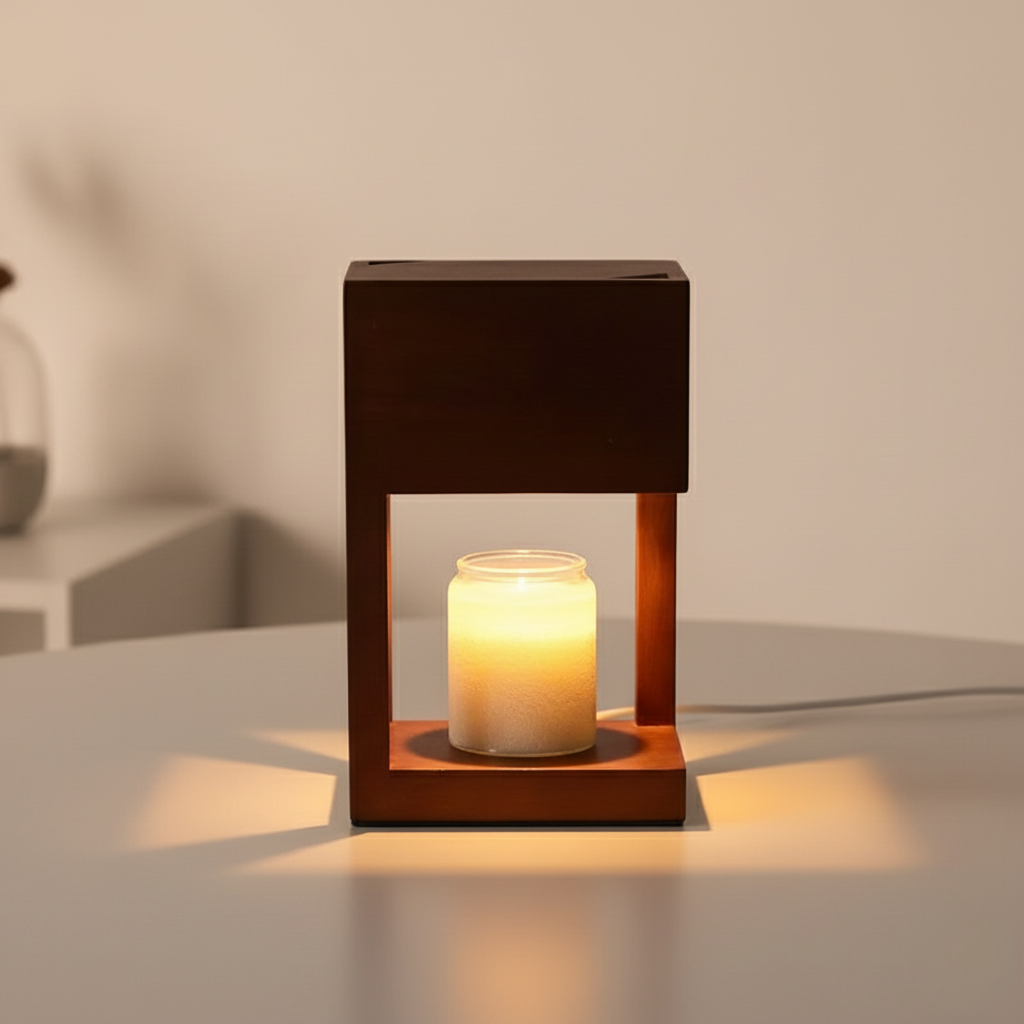 Houten Tafellamp met Warme LED‑Sfeerverlichting en Waxverwarmer