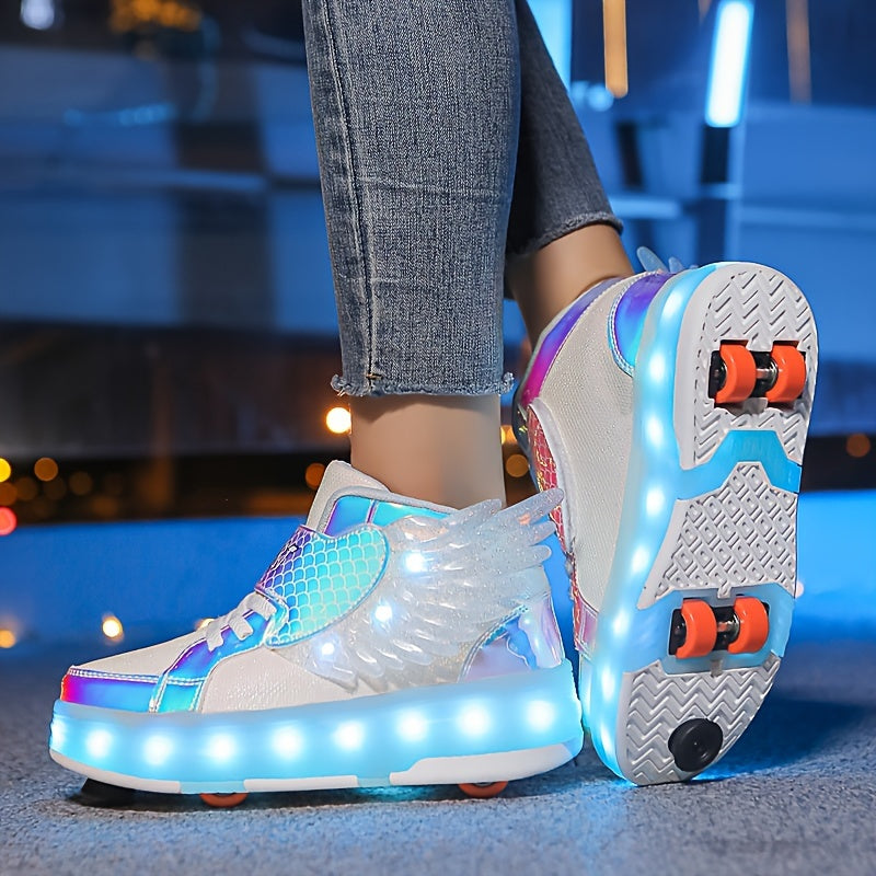 Rolschaats Sneakers Met LED Verlichting En Decoratieve Vleugels