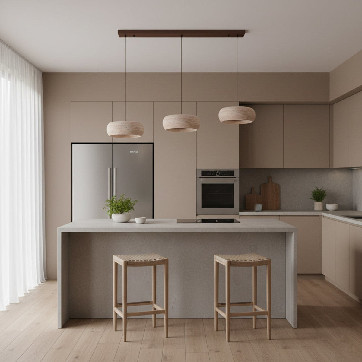 Travertin Hanglamp Met Slank Profiel En Dimbare Lichtkleuren Voor Moderne Ruimtes