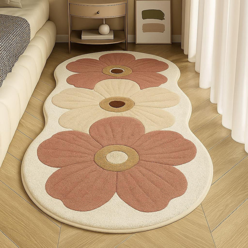 Vloerkleed Pluche Bloemenprint Onregelmatige Vorm Antislip Comfortabel Ontwerp