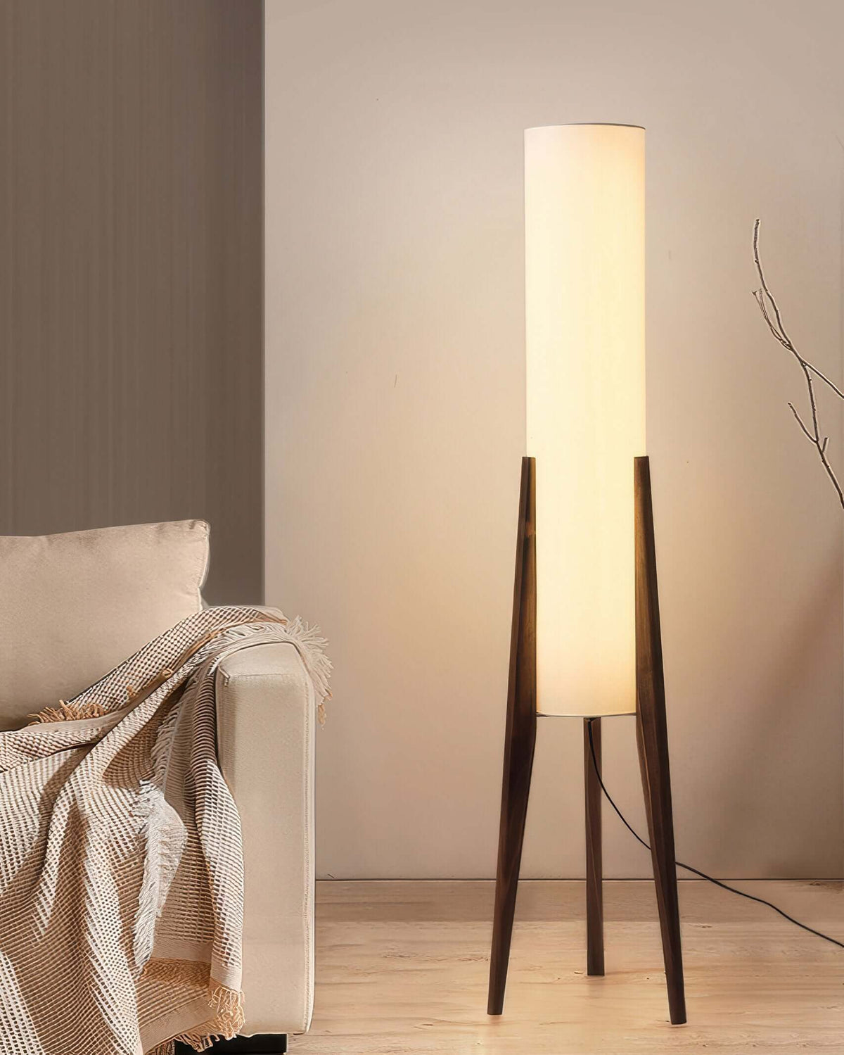 Vloerlamp van Massief Hout met Stoffen Kap