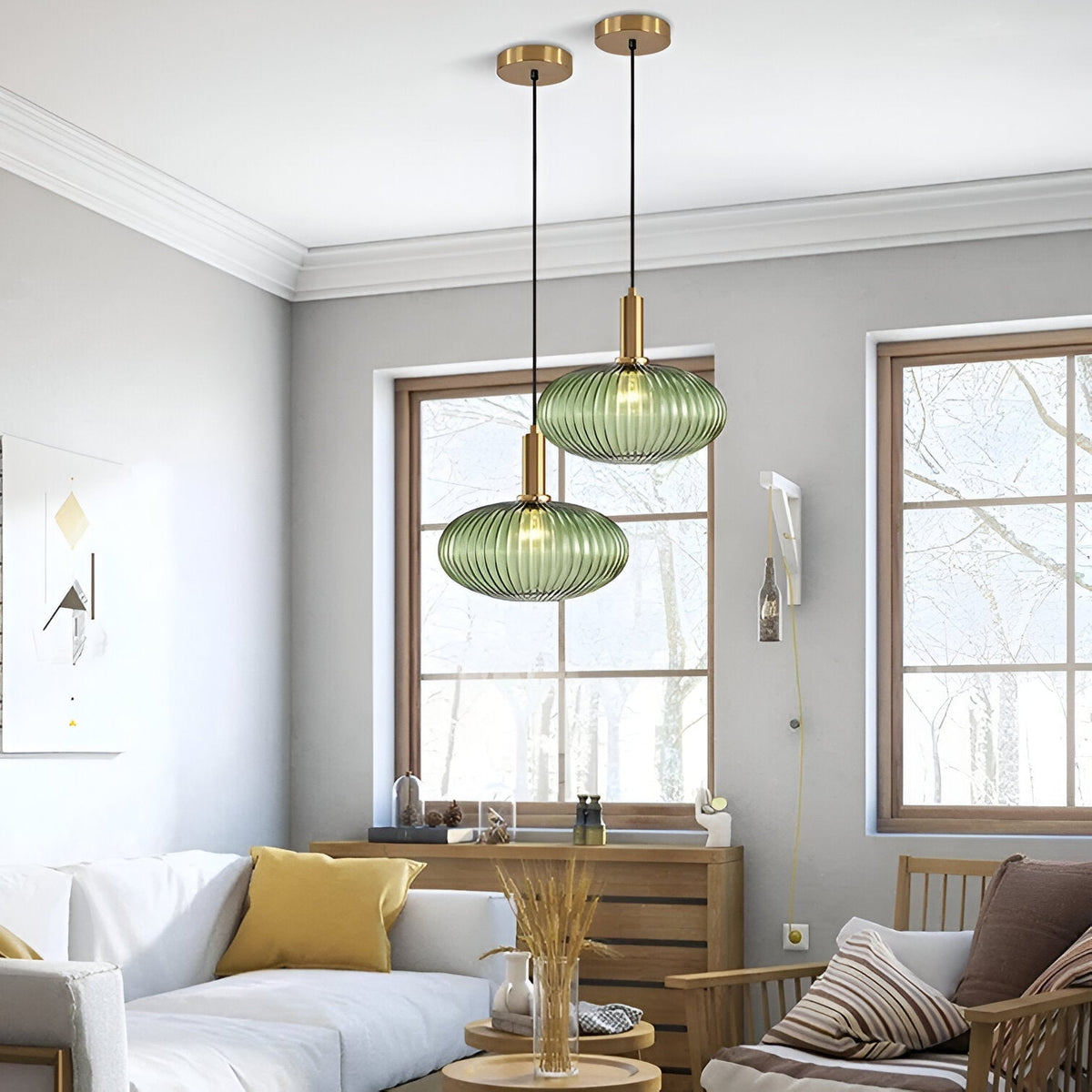 Glas Hanglamp Met Geribbelde Kap En Strakke Buisfitting Voor Zachte Ruimteverlichting