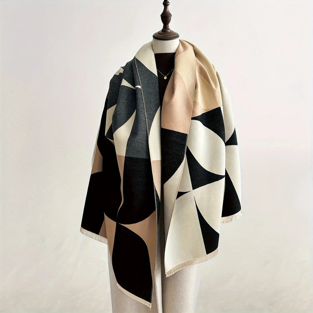 Omkeerbare Ponchosjaal Met Geometrisch Patroon Voor Herfst En Winter