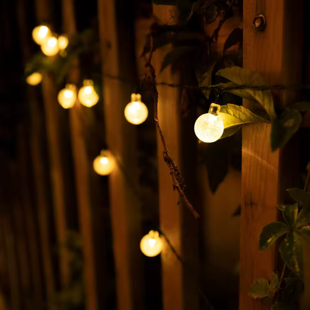 Solar LED Lichtsnoer voor Buiten met Kristallen Lampen en Warmwit Licht