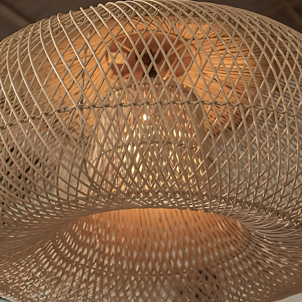Rieten Hanglamp Met Handgevlochten Kap En Zachte Natuurlijke Lichtspreiding