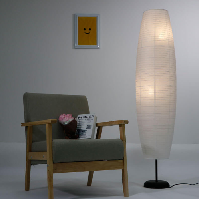 Scandinavische Rijstpapier Vloerlamp met Houten Voet