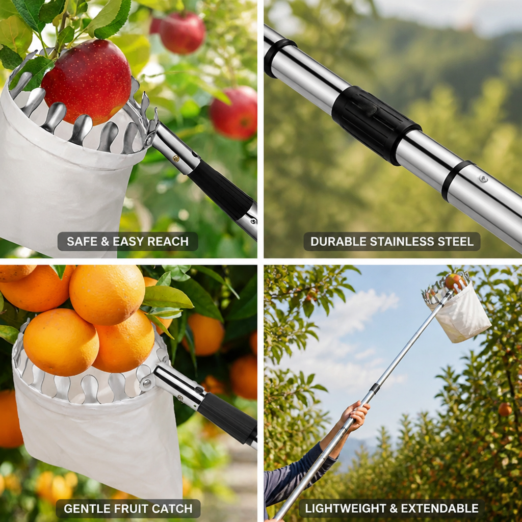 Telescoop‑Fruitplukker Met Rvs Steel En Vangkorf