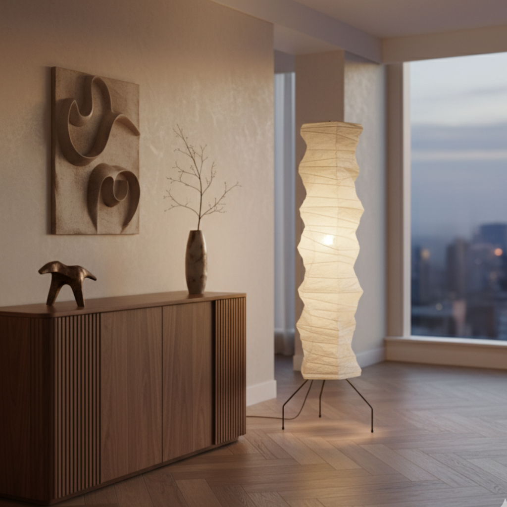 Japanse Vloerlamp met Organische Vorm en Zachte Rustgevende Sfeerverlichting