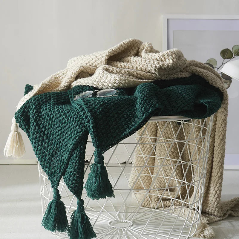 Gebreide Plaid van Wol met Kwasten voor Bank en Bed