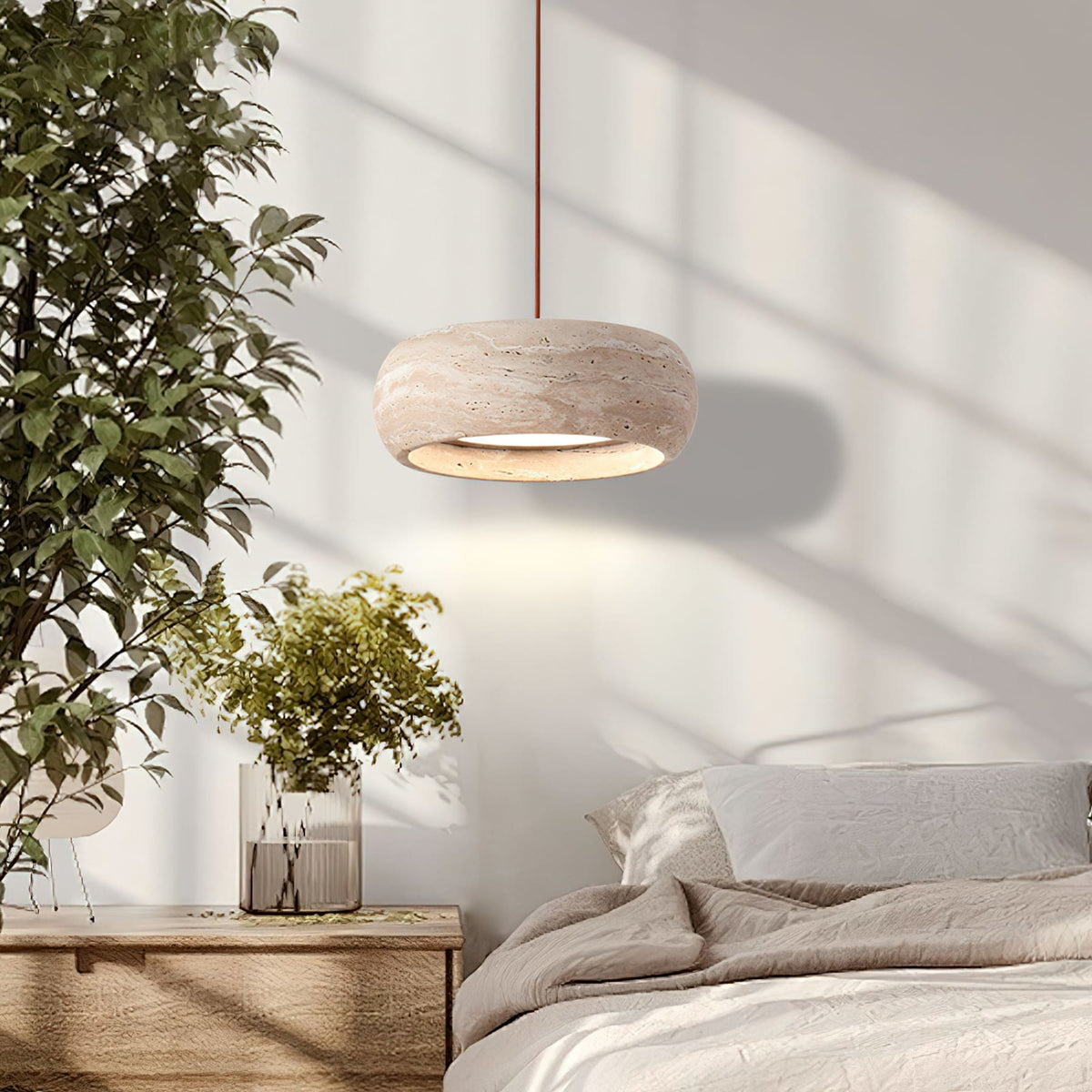 Travertin Hanglamp Met Slank Profiel En Dimbare Lichtkleuren Voor Moderne Ruimtes