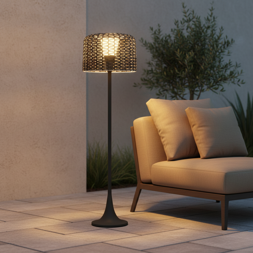 Buitenlamp met Gevlochten Kap en Warme Weerbestendige LED‑Sfeerverlichting
