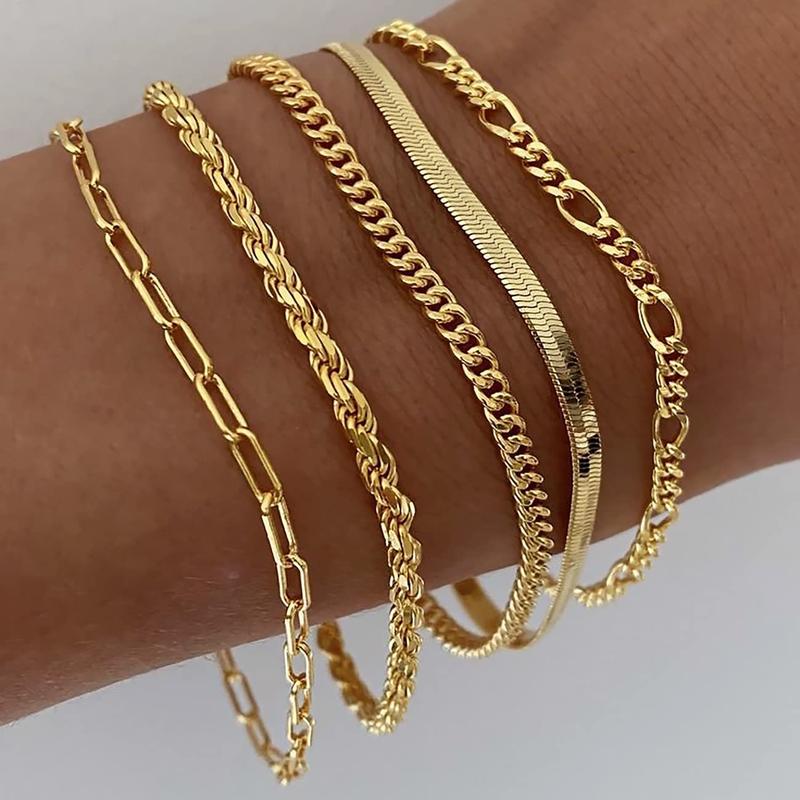 Vijfdelige armbandenset van roestvrij staal voor gelaagd dragen