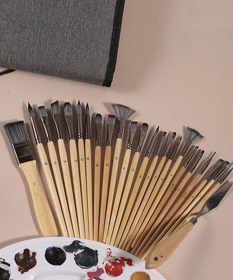 24-delige Professionele Penselenset met Opberghoes voor Acryl, Aquarel en Olieverf