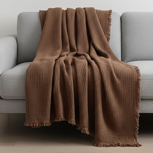 Katoenen Mousseline Plaid met Franjes voor Bank, Bed en Woonkamer