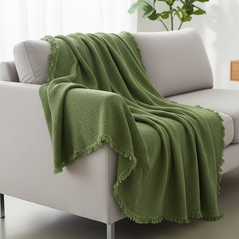 Katoenen Mousseline Plaid met Franjes voor Bank, Bed en Woonkamer