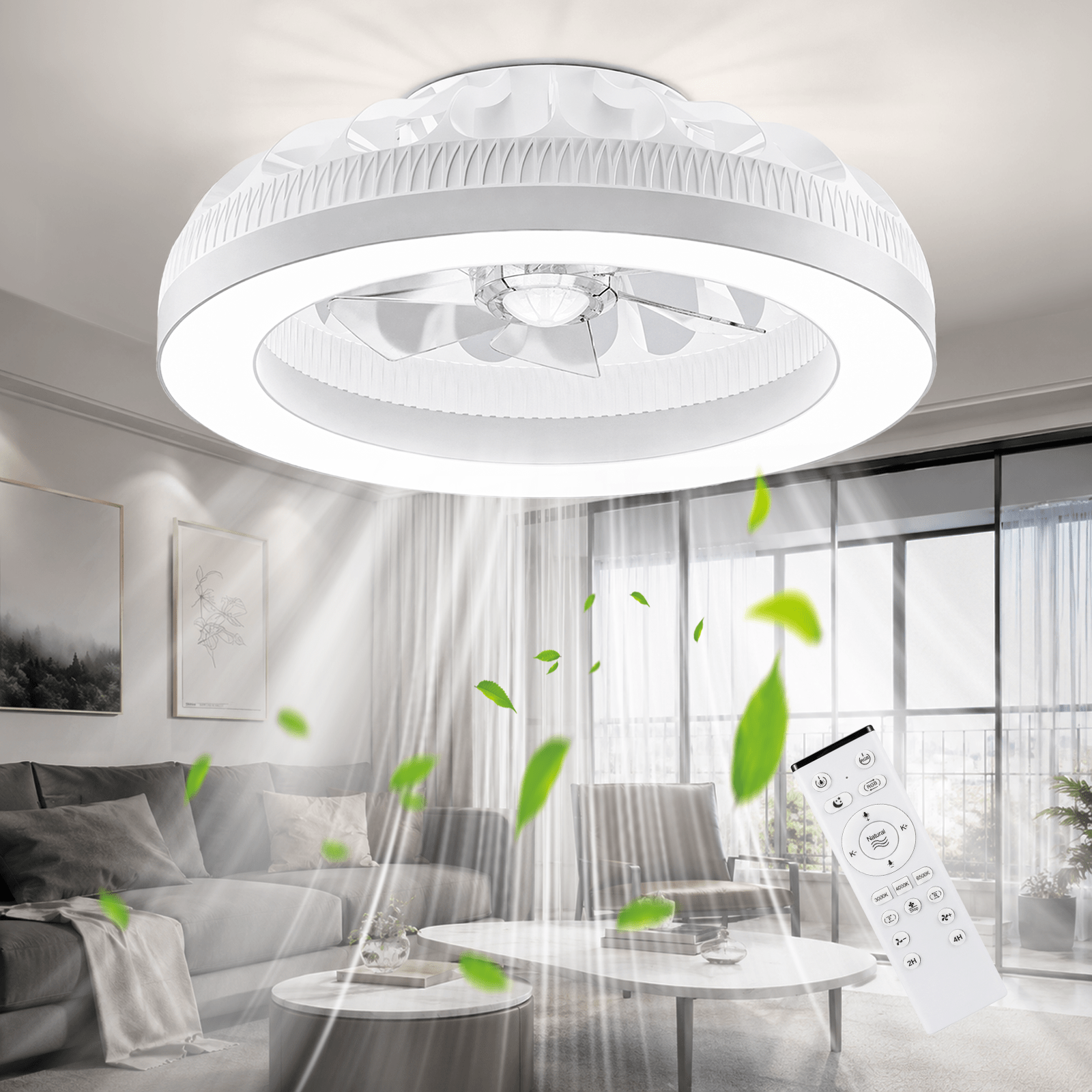Plafondventilator met RGB LED-Verlichting en Dimbare Lamp voor Woonkamer