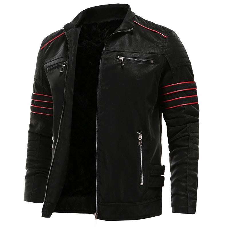 Bikerjack voor Heren van Imitatieleer met Rits en Streepdetails