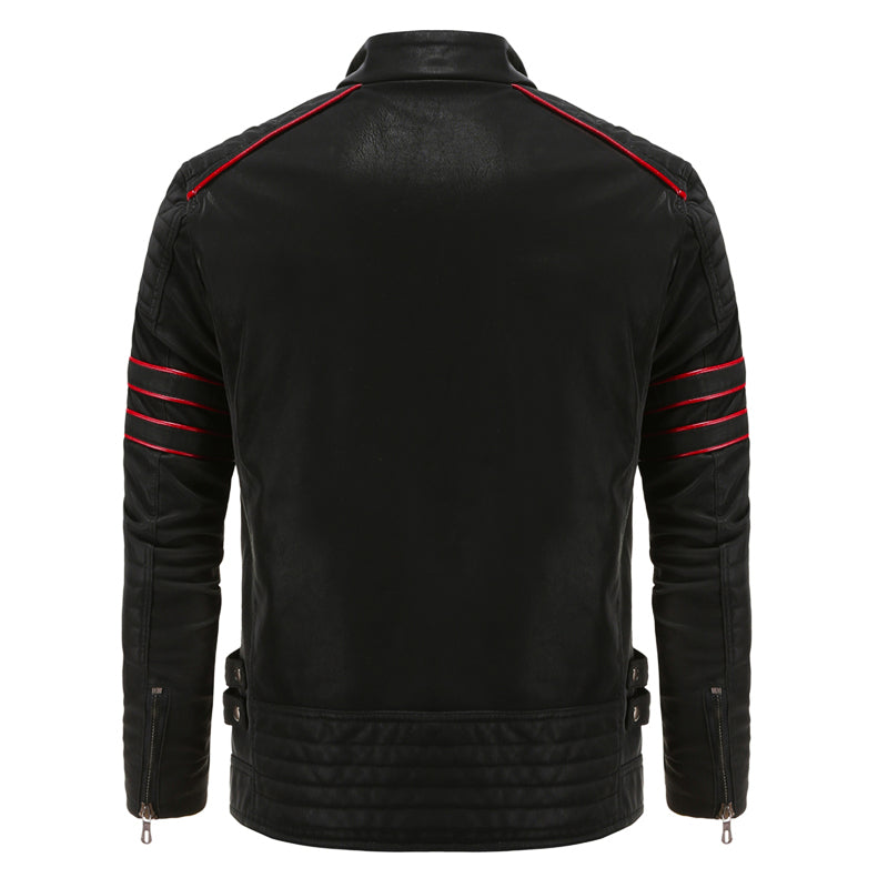 Bikerjack voor Heren van Imitatieleer met Rits en Streepdetails