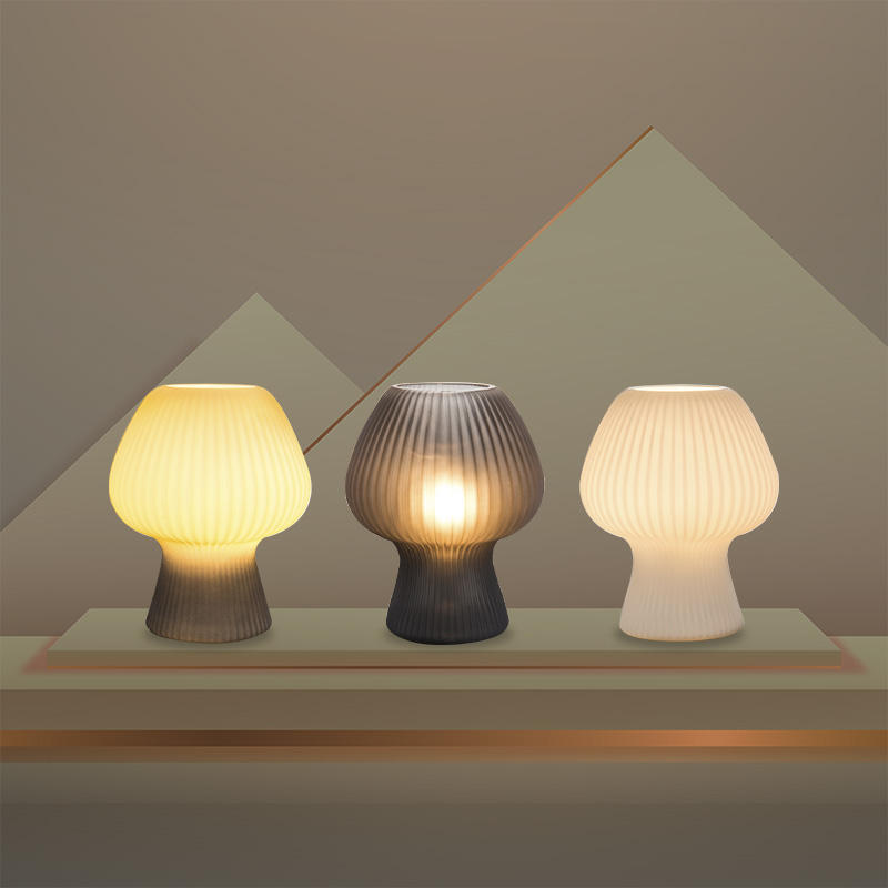 Glazen Tafellamp met Geribbelde Kap en Dimbare Ledverlichting